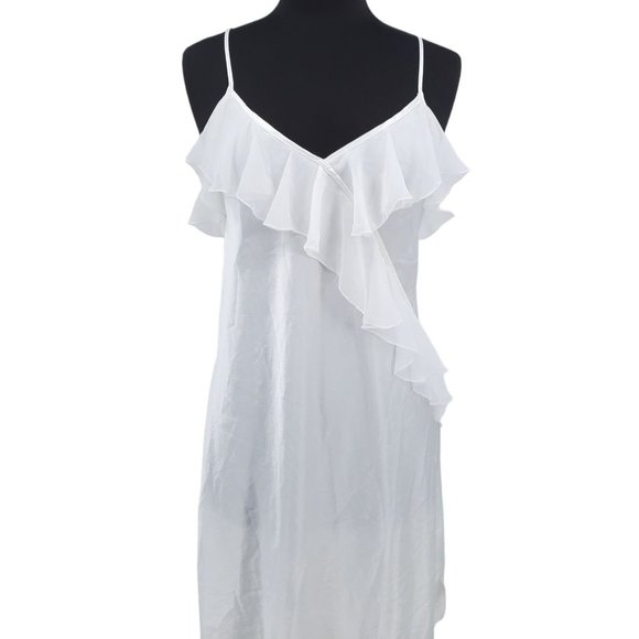 VTG 90s Violets & Roses Solid White Satin Ruffled Slip Dress Night Gown Size L - Picture 2 of 9